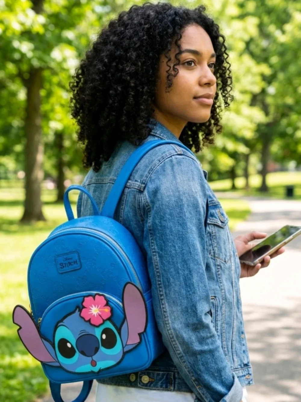 Disney Stitch Blue Hibiscus Floral Embossed Mini Backpack NWT